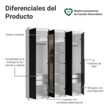 Clóset Matrimonial Venus 6 Puertas Batientes con Espejo Blanco/Negro/Negro