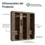 Clóset Matrimonial Venus 6 Puertas Batientes con Espejo Marrón/Crema/Marrón