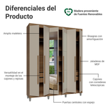Clóset Matrimonial Venus 6 Puertas Batientes con Espejo con Patas Marrón/Crema/Marrón