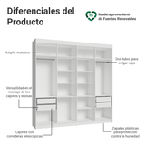 Clóset Matrimonial Venus 216 cm Sin Puertas 4 Cajones Blanco