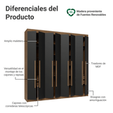 Clóset Matrimonial Venus 8 Puertas Batientes Marrón/Negro/Marrón