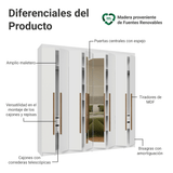 Clóset Matrimonial Venus 8 Puertas Batientes con Espejo Blanco/Blanco/Marrón