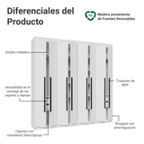 Clóset Matrimonial Venus 8 Puertas Batientes Blanco/Blanco/Negro