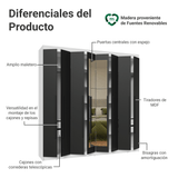 Clóset Matrimonial Venus 8 Puertas Batientes con Espejo Blanco/Negro/Negro