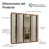 Clóset Matrimonial Venus 8 Puertas Batientes con Espejo Marrón/Crema/Marrón