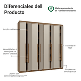 Clóset Matrimonial Venus 8 Puertas Batientes Marrón/Crema/Marrón