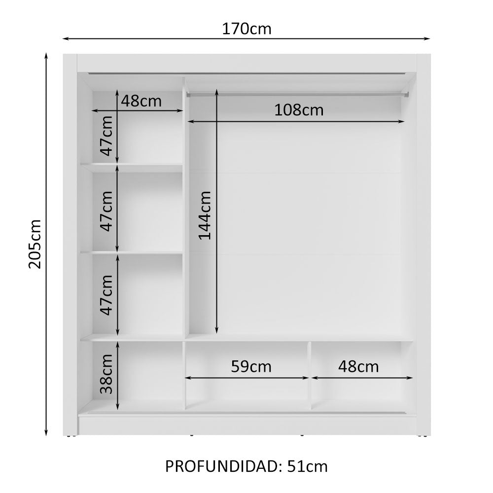 Clóset Matrimonial 3 Puertas Corredizas con Espejo Blanco/Negro Nobre