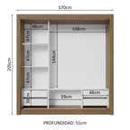 Clóset Matrimonial 170 cm 3 Puertas Corredizas 4 Cajones Con 1 Espejo Marrón/Negro Sublime Madesa