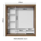 Clóset Matrimonial 170 cm 3 Puertas Corredizas 2 Cajones Marrón/Negro Sublime Madesa