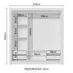 Clóset Matrimonial 170 cm 3 Puertas Corredizas 4 Cajones Blanco/Marrón Sublime Madesa
