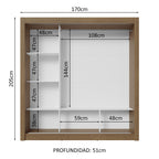 Clóset Matrimonial 170 cm 3 Puertas Corredizas Con 1 Espejo Marrón/Gris Nobre Madesa