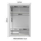 Clóset Soltero 117 cm 2 Puertas Corredizas Con 1 Espejo 2 Cajones Blanco Vivare Madesa