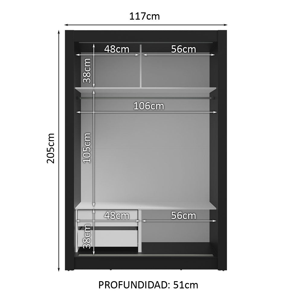 Clóset 2 Puertas Corredizas 2 Cajones Negro Vivare Madesa