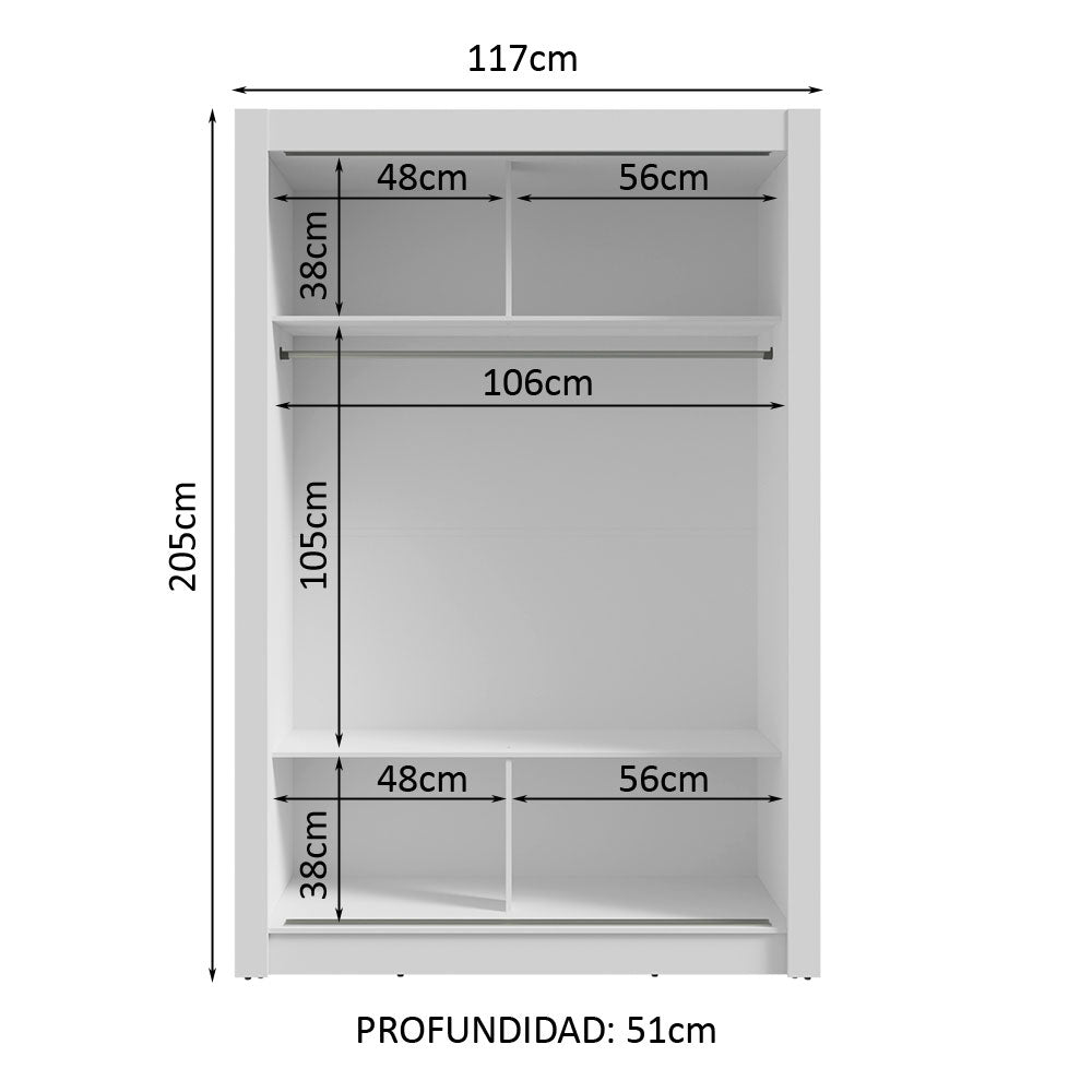 Clóset Soltero 117 cm 2 Puertas Corredizas Blanco/Gris Milano Madesa