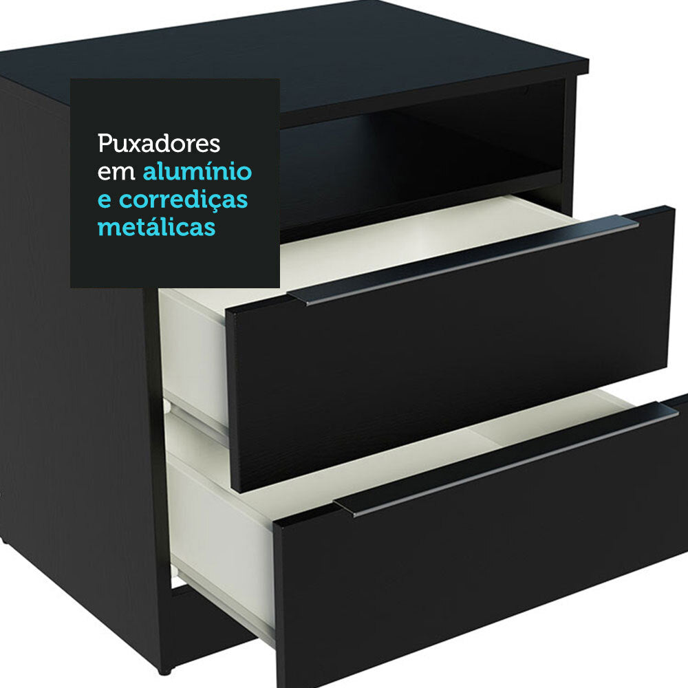 Buró Mesa de Noche con 2 Cajones Negro