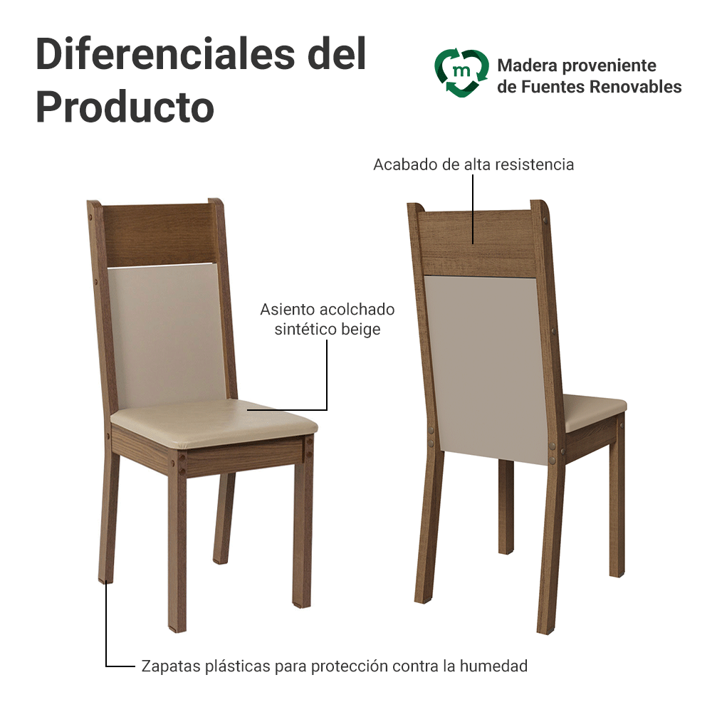 Juego de 6 Sillas 4280 Marrón/Crema/Sintético Beige