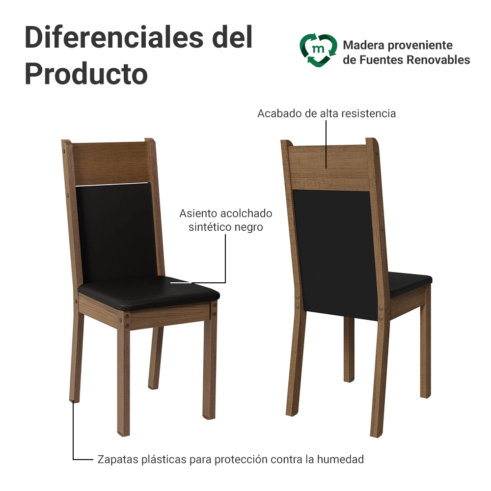 Kit 6 Sillas de Comedor Marrón/Negro 4280