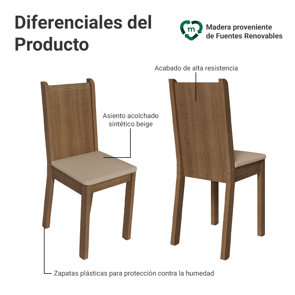Juego de 6 Sillas 4290 Marrón/Sintético Beige