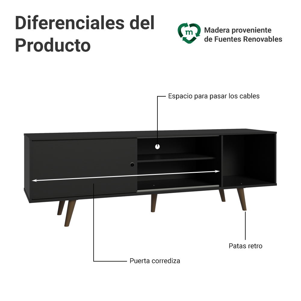 Mueble para TV para TV 65" con Pies Negro/Marrón 8N5Z Dubai