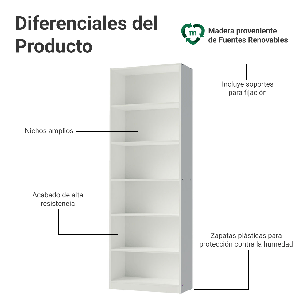 Estante Librero con 6 Nichos Blanco 6908