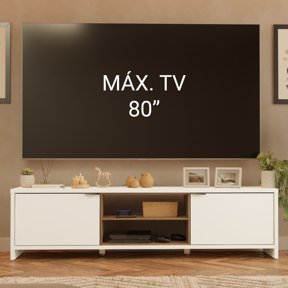 Mueble para TV hasta 80 Pulgadas 180 cm 2 Puertas Linz Blanco/Marrón
