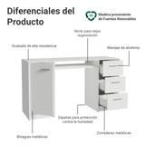 Escritorio para PC Alaska 3 Cajones 1 Puerta Blanco