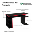 Escritorio Gamer 136 cm Negro/Rojo Madesa