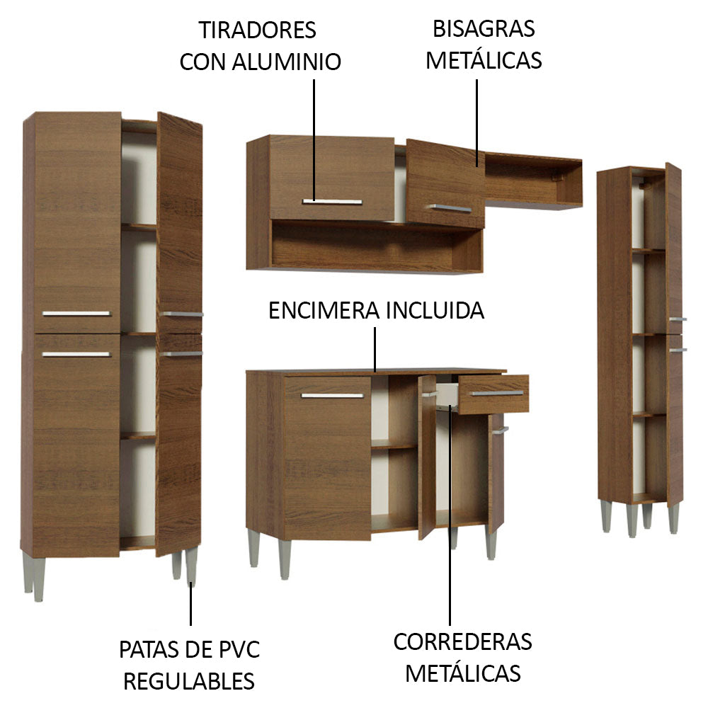 Cocina Integral Emilly Hit 261cm Marrón