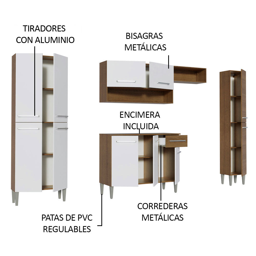 Cocina Integral Emilly Hit 261cm Marrón/Blanco