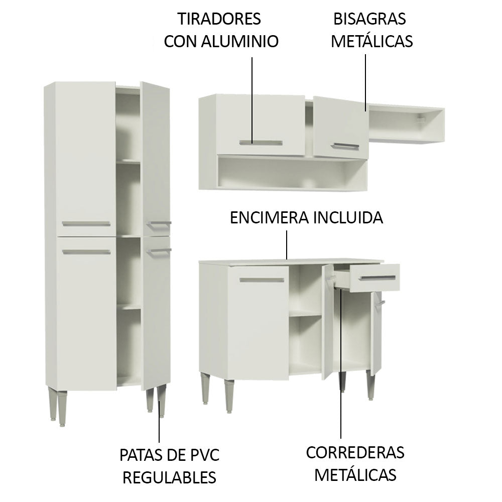 Cocina Compacta 229cm Blanco Emilly Top