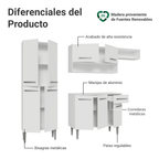 Cocina Compacta 229 cm 9 Puertas 1 Cajón Blanco Emilly Madesa 09