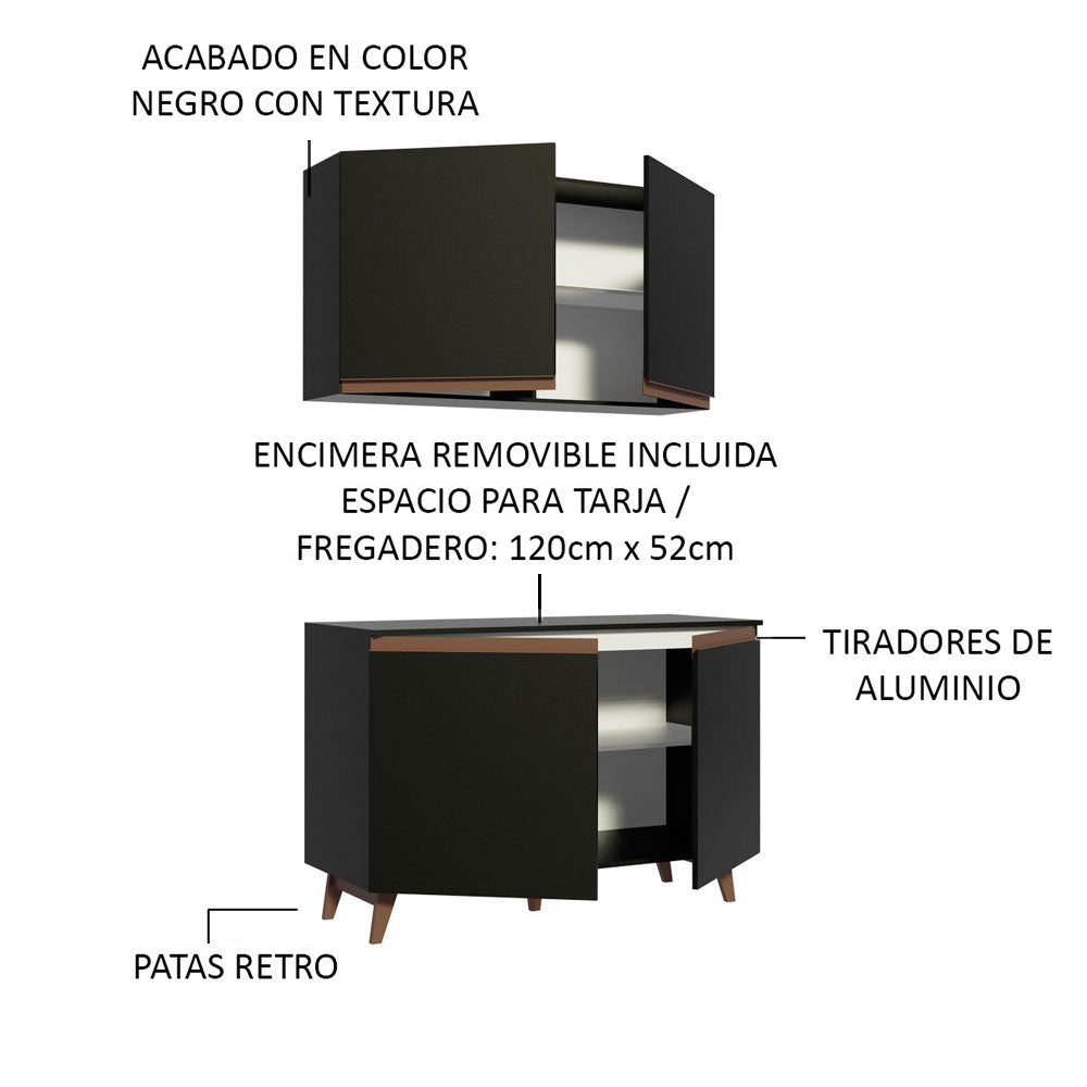 Cocina Compacta 120 cm Negro Reims Madesa