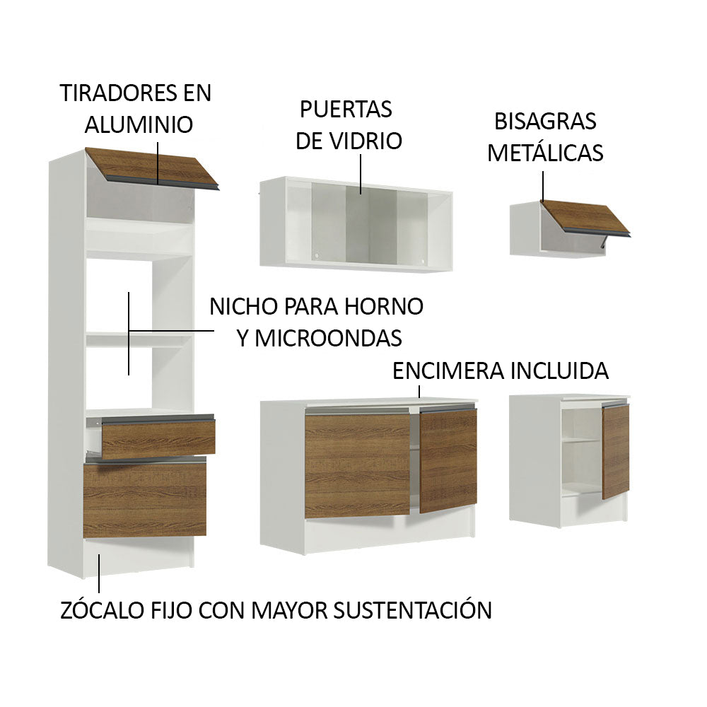 Cocina Integral 240cm Blanco/Marrón Topazio
