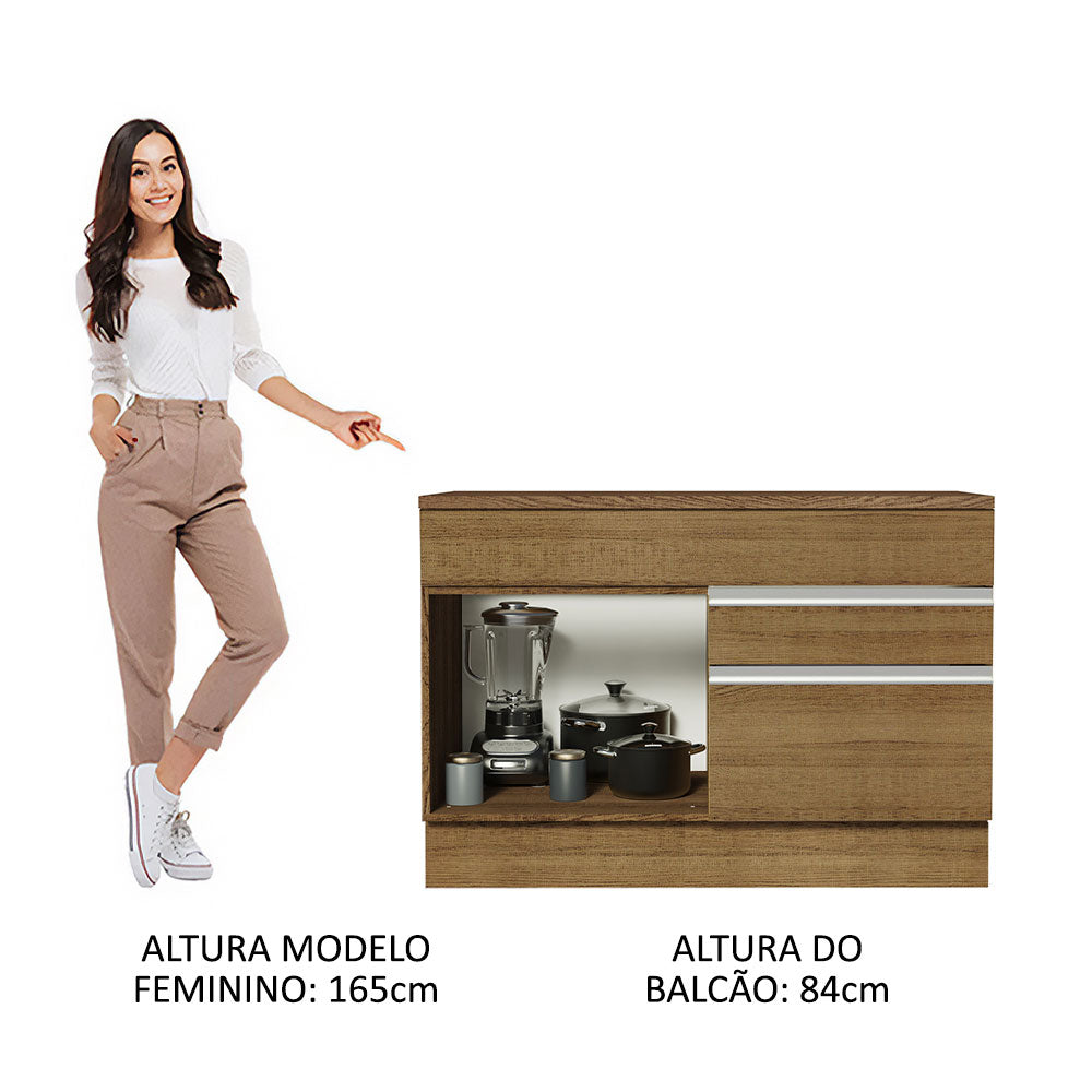 Gabinete Bajo 120 cm 1 Puerta 2 Cajones Marrón Glamy Madesa