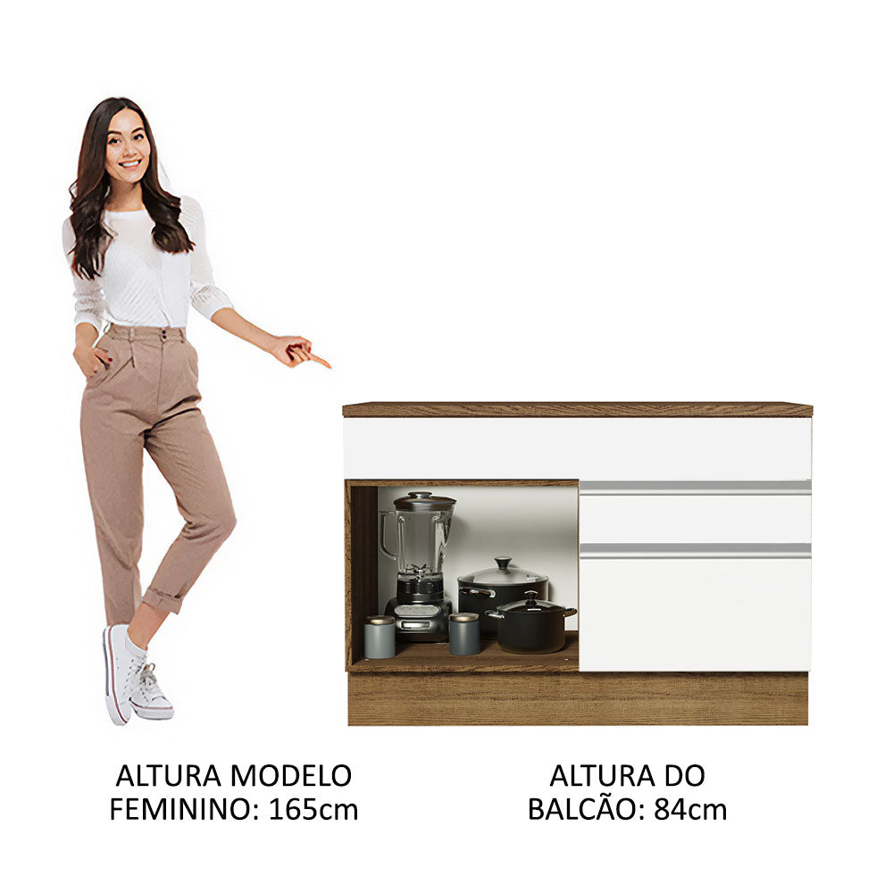 Gabinete Bajo 120 cm 1 Puerta 2 Cajones Marrón/Blanco Glamy Madesa