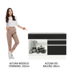 Gabinete Bajo 120 cm 1 Puerta 2 Cajones Blanco/Negro Glamy Madesa