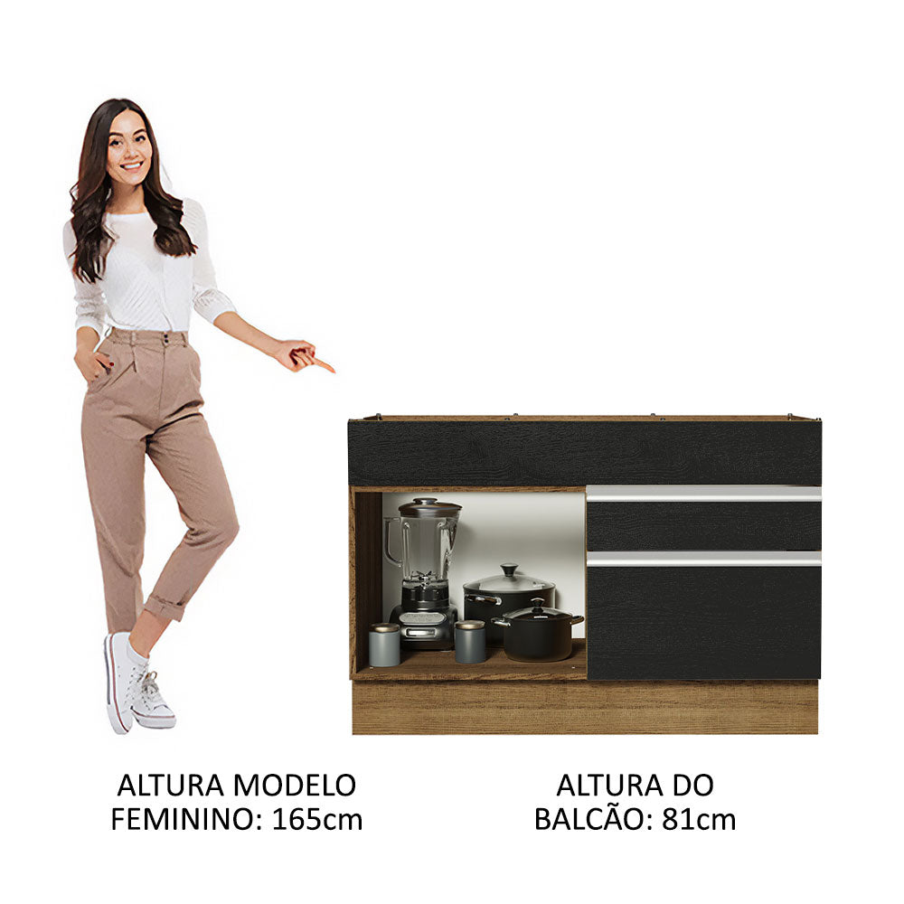 Gabinete Bajo 120 cm 1 Puerta 2 Cajones Sin Encimera Marrón/Negro Glamy Madesa