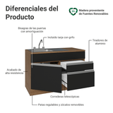Gabinete Bajo para Fregadero con Accesorios de Cocina 120 x 60 cm 1 Puerta 2 Cajones (Con Encimera) Glamy Marrón/Negro