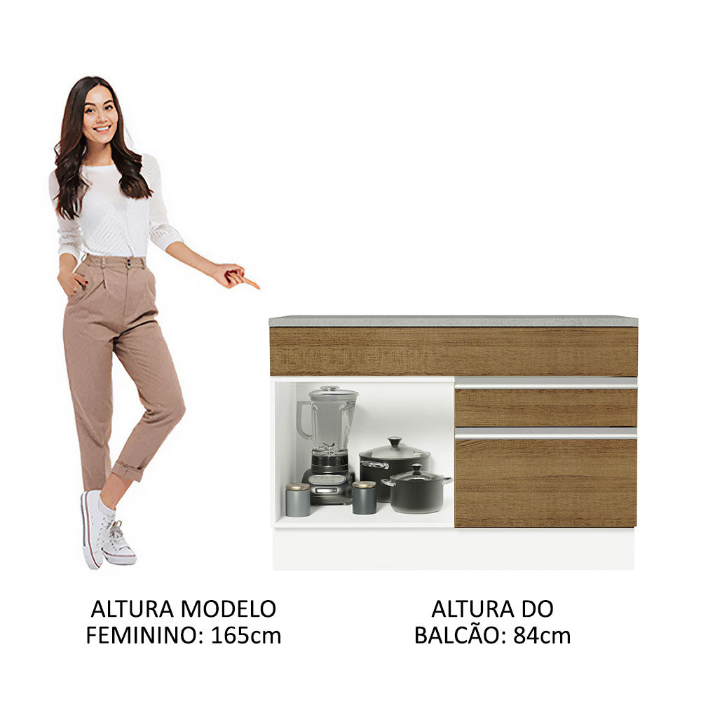 Gabinete Bajo 120 cm 1 Puerta 2 Cajones Blanco/Marrón Glamy Madesa