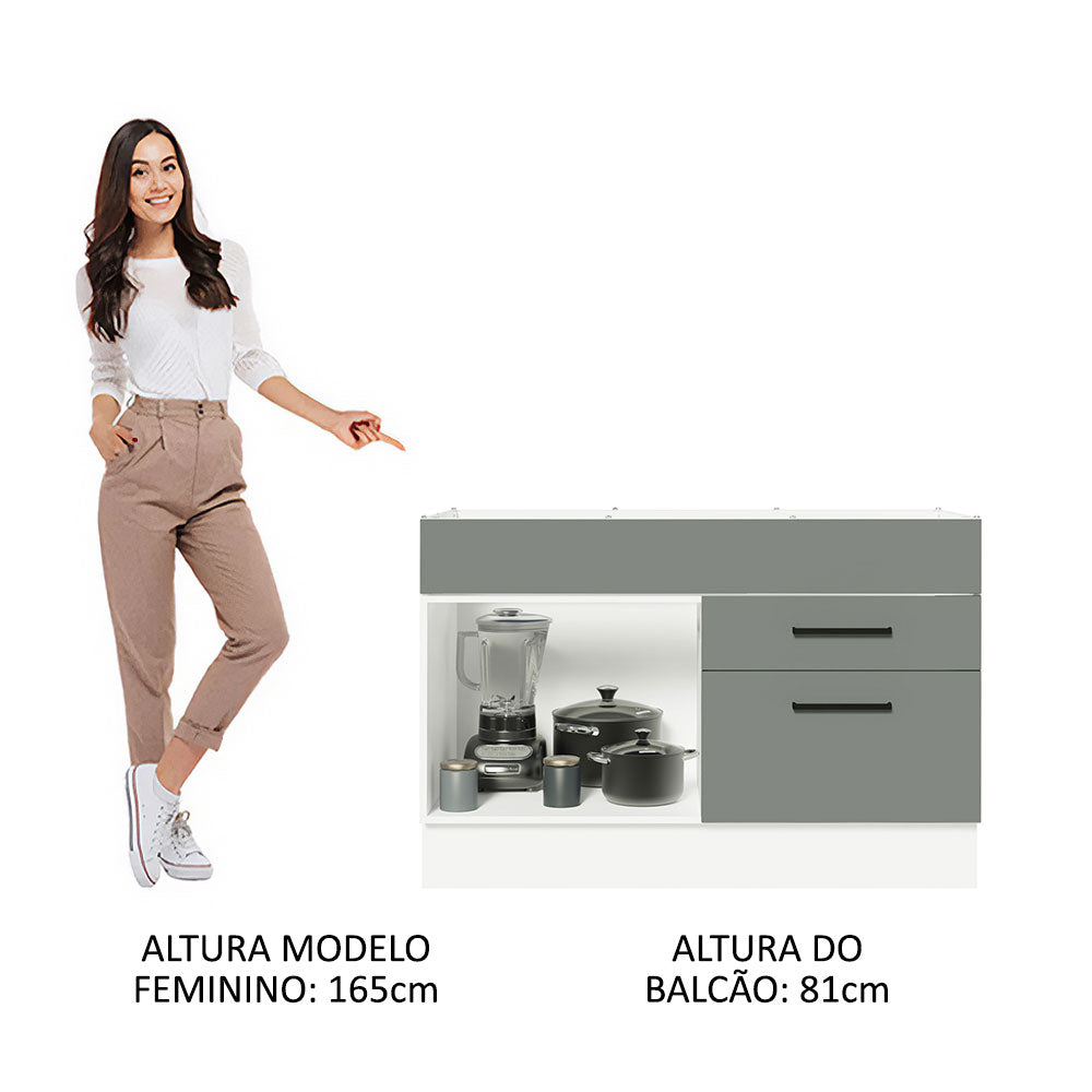 Gabinete Bajo 120 cm 1 Puerta 2 Cajones Sin Encimera Blanco/Gris Agata Madesa