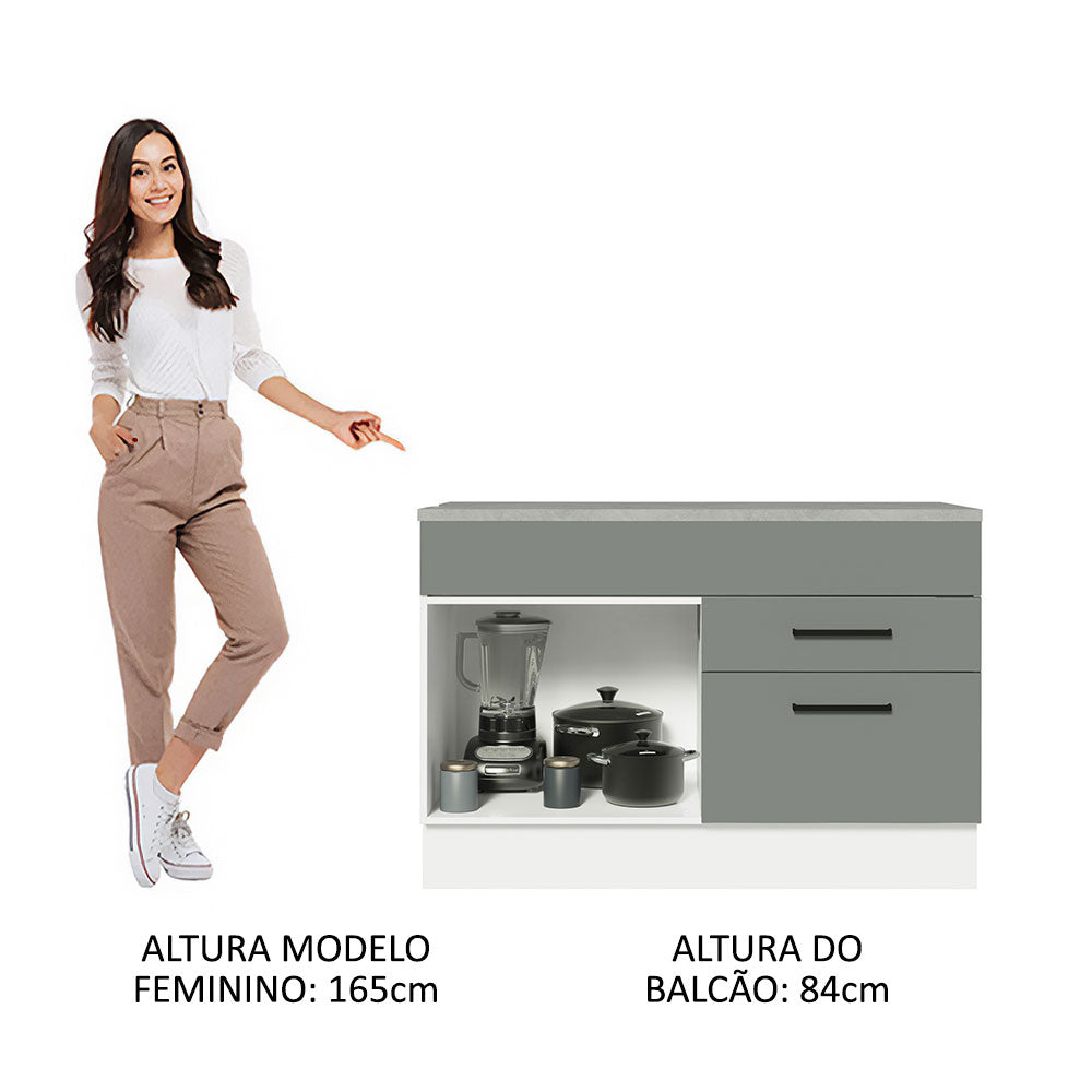 Gabinete Bajo para Tarja 120 x 60 cm 1 Puerta 2 Cajones (Con Encimera) Agata Blanco/Gris