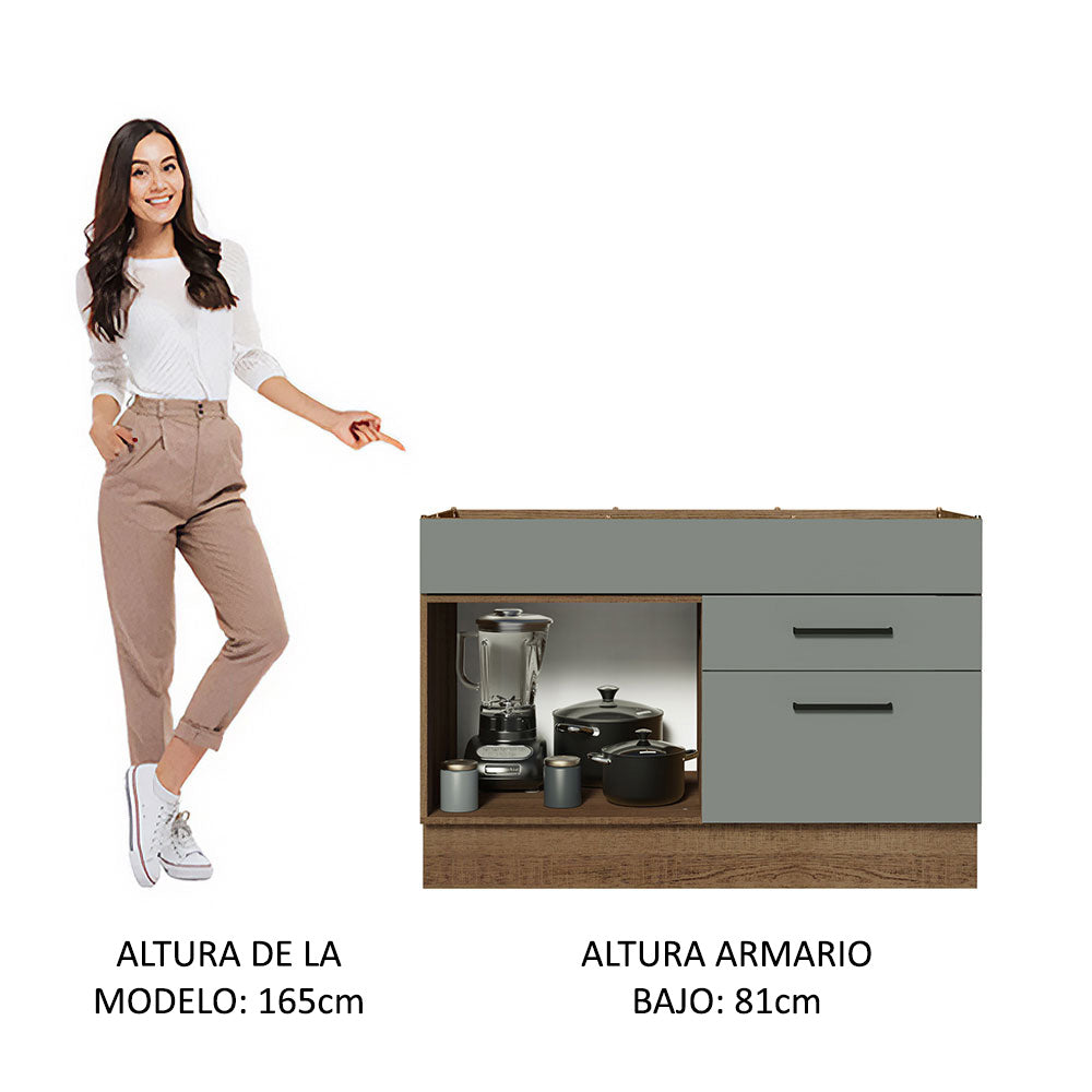 Gabinete Bajo para Fregadero con Accesorios de Cocina 120 cm 1 Puerta 2 Cajones Marrón/Gris Agata Madesa