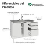 Gabinete Bajo para Fregadero con Accesorios de Cocina 120 x 60 cm 2 Puertas 3 Cajones (Con Encimera) Glamy Blanco