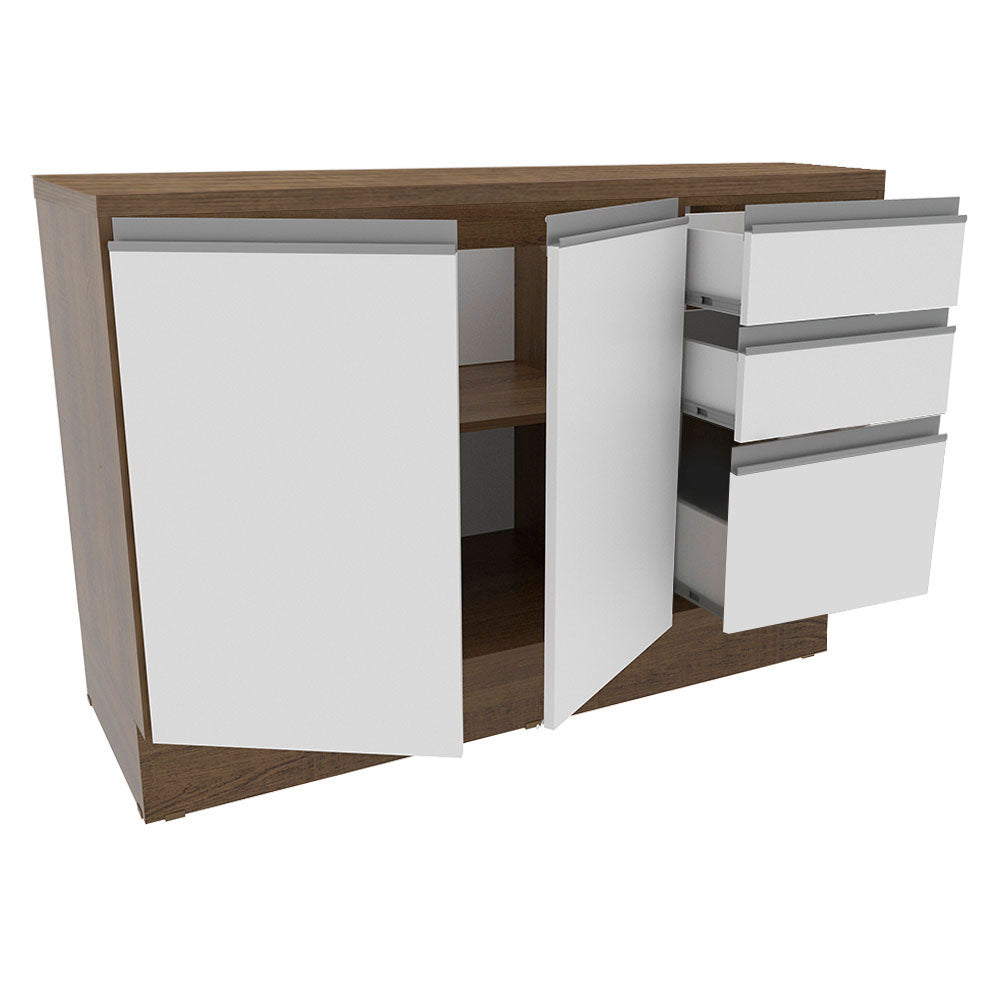Gabinete Bajo 120 cm 2 Puertas 3 Cajones Marrón/Blanco Glamy Madesa