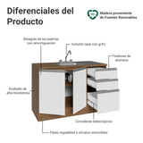 Gabinete Bajo para Fregadero con Accesorios de Cocina 120 x 60 cm 2 Puertas 3 Cajones (Con Encimera) Glamy Marrón/Blanco