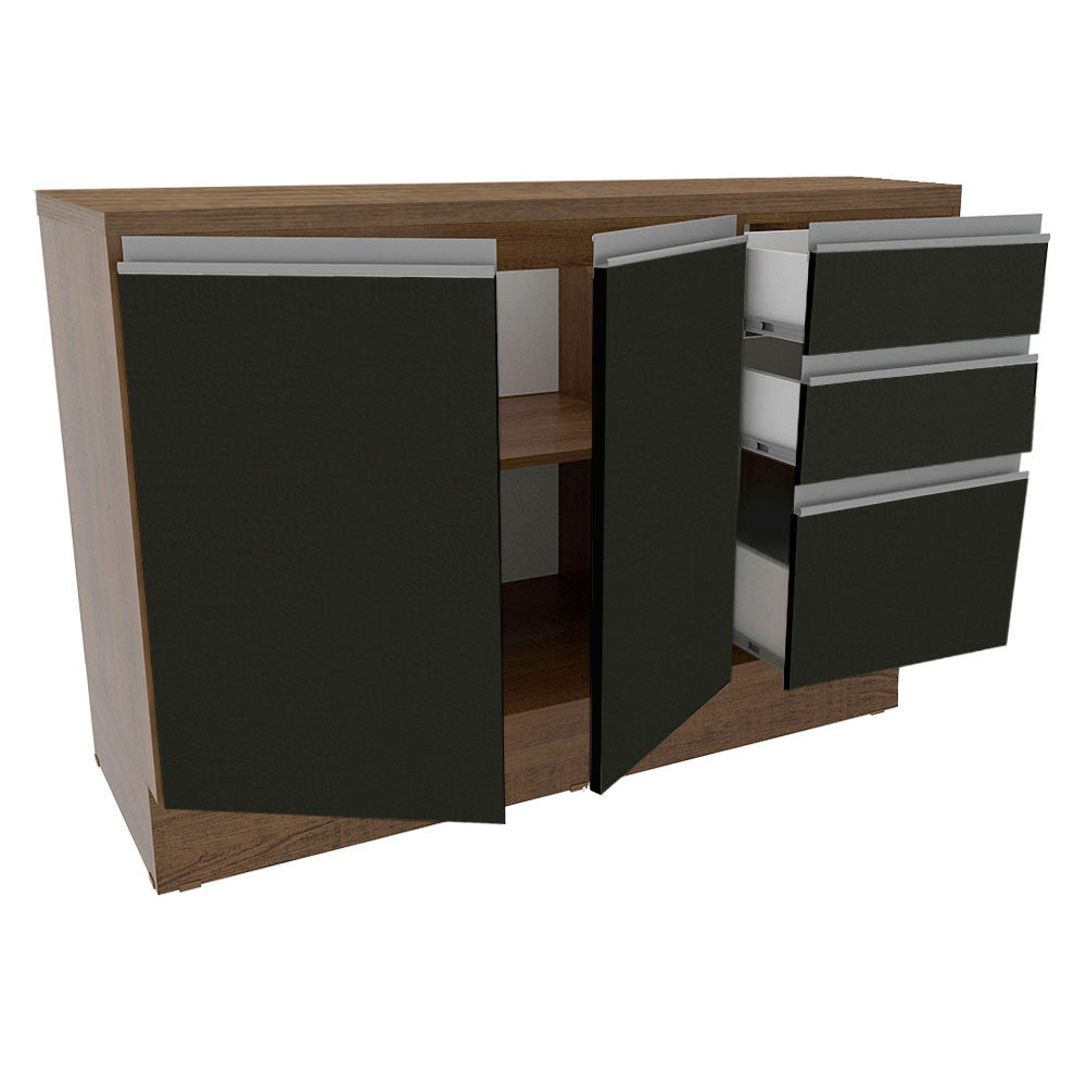 Gabinete Bajo para Tarja 120 x 60 cm 2 Puerta 3 Cajones (Con Encimera) Glamy Marrón/Negro