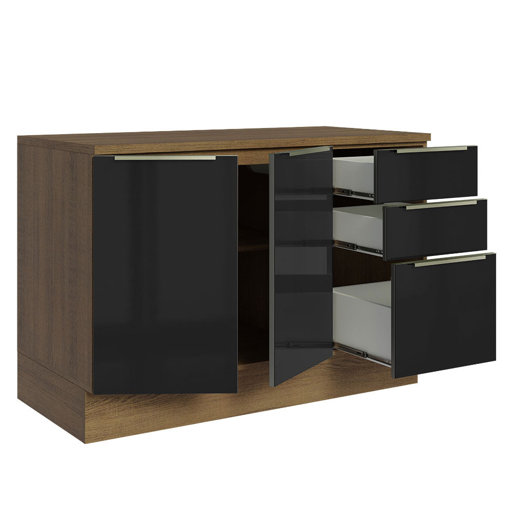 Gabinete Bajo 120 cm 2 Puertas 3 Cajones Marrón/Negro Lux Madesa