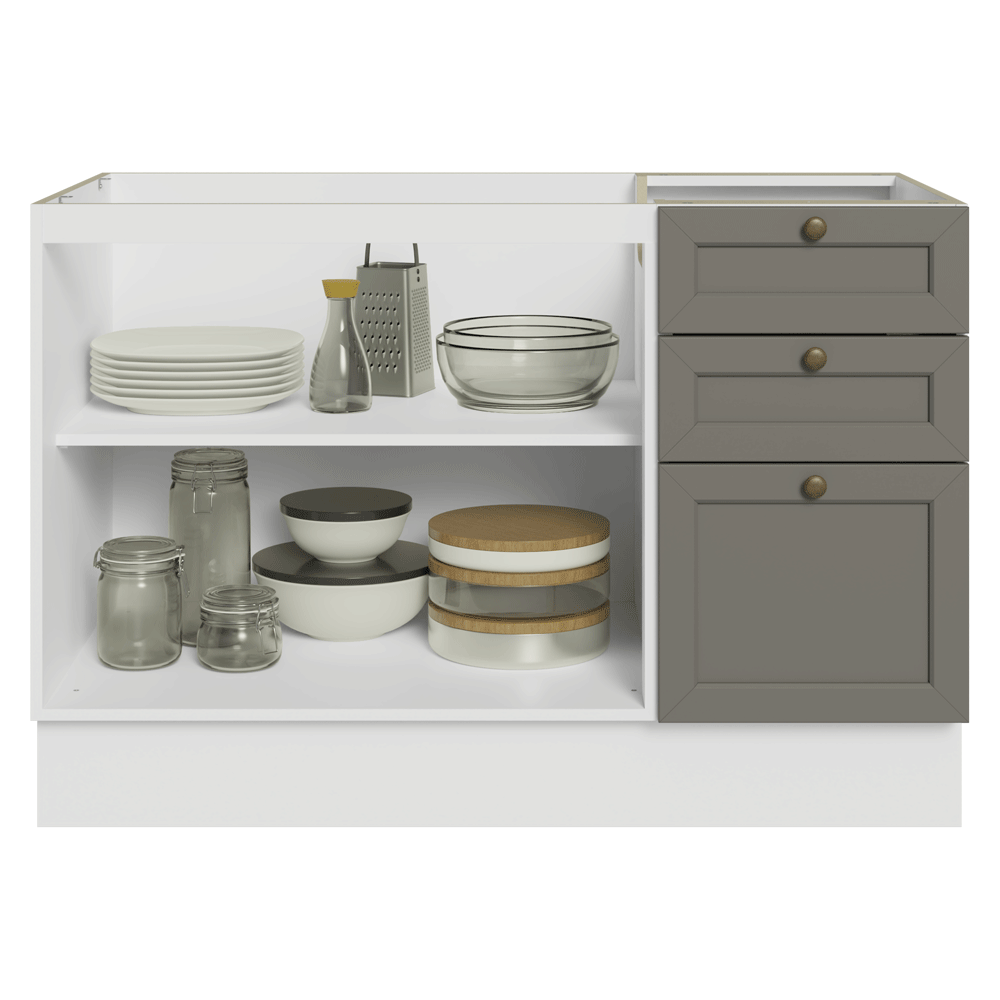 Gabinete Bajo 120 cm 2 Puertas 3 Cajones Sin Encimera Blanco/Gris Vik Madesa