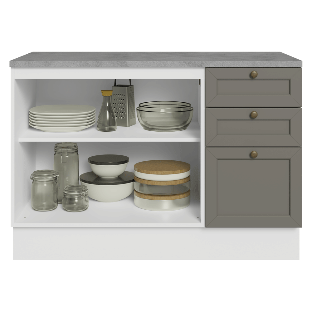 Gabinete Bajo de Cocina 120 x 60 cm 2 Puertas 3 Cajones (Con Encimera) Blanco/Gris Vik Madesa