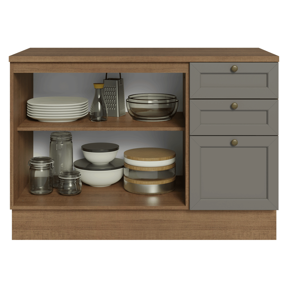 Gabinete Bajo 120 cm 2 Puertas 3 Cajones Marrón/Gris Vik Madesa